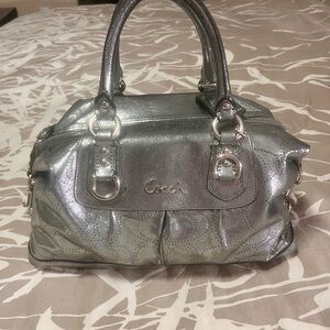 Coach Metallic Silver Leather Satchel
